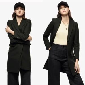Zara Menswear Style Women’s Coat Italian Wool Blend Dark Olive Green Size Small
